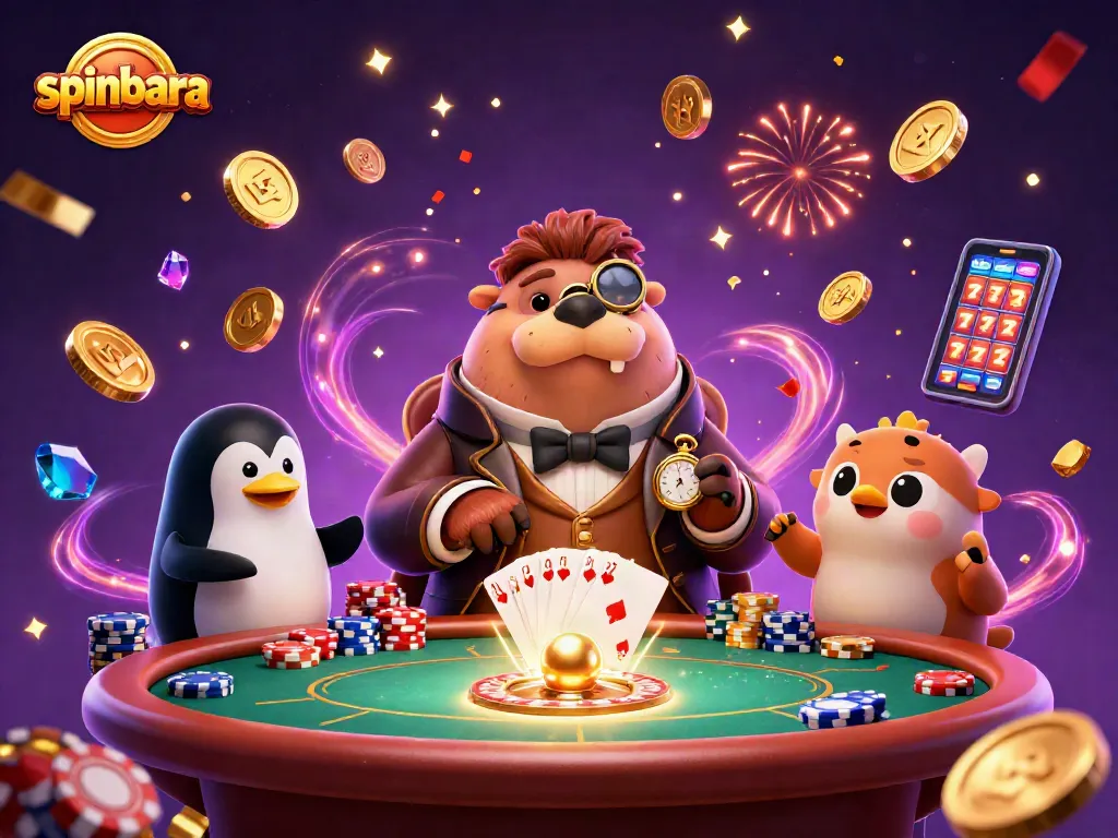 Engage in thrilling games at spinbara with our jolly walrus, sophisticated dealer, and bluffing player.