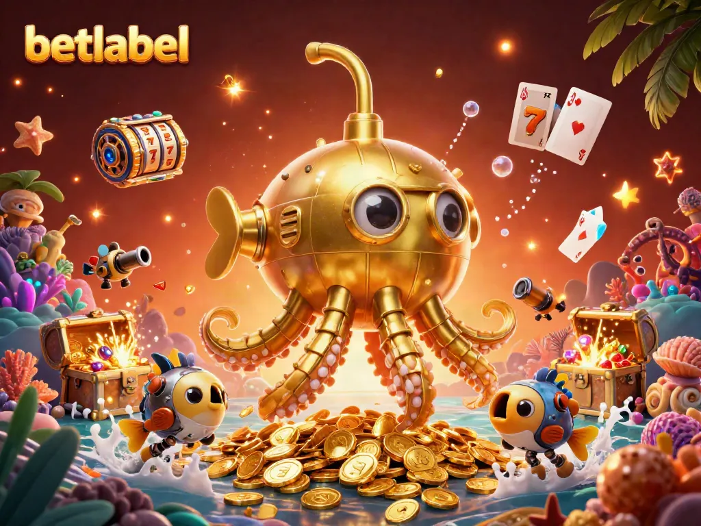 Betlabel showcases vibrant underwater casino themes with golden kraken submarine and dynamic slot elements.